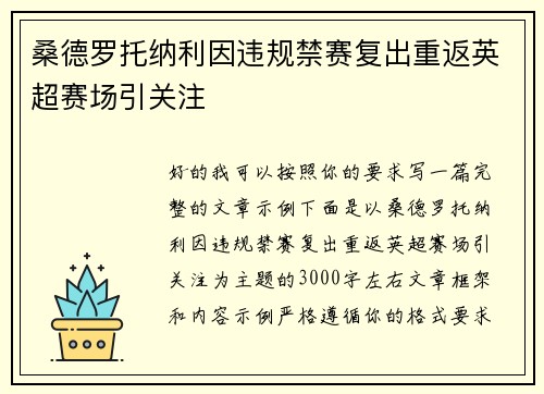 桑德罗托纳利因违规禁赛复出重返英超赛场引关注